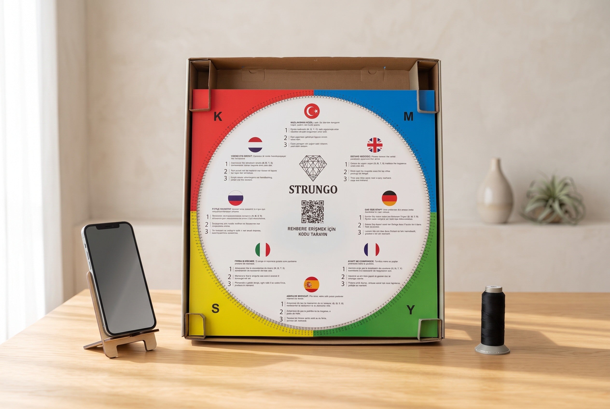 Strungo el yapımı ip sanatı (string art) duvar tablosu ürün ve kutu içeriği